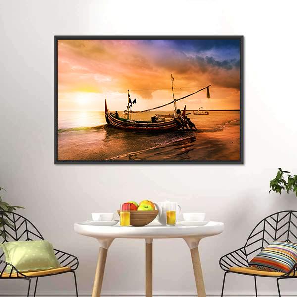 Local Boat On Beach Canvas Wall Art-5 Horizontal-Gallery Wrap-22" x 12"-Tiaracle