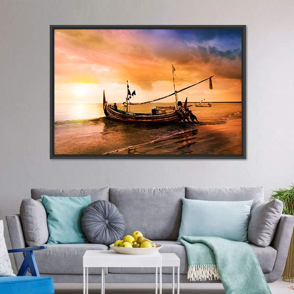 Local Boat On Beach Canvas Wall Art-3 Horizontal-Gallery Wrap-25" x 16"-Tiaracle