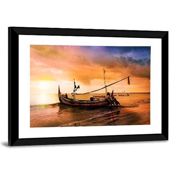 Local Boat On Beach Canvas Wall Art-3 Horizontal-Gallery Wrap-25" x 16"-Tiaracle