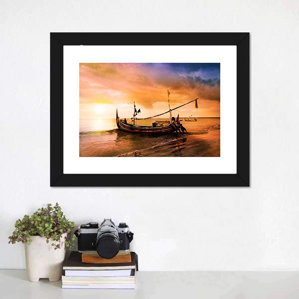 Local Boat On Beach Canvas Wall Art-1 Piece-Framed Print-20" x 16"-Tiaracle