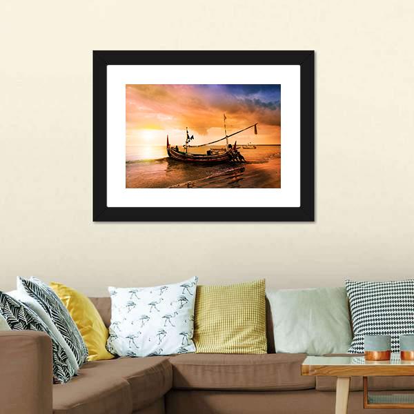 Local Boat On Beach Canvas Wall Art-3 Horizontal-Gallery Wrap-25" x 16"-Tiaracle