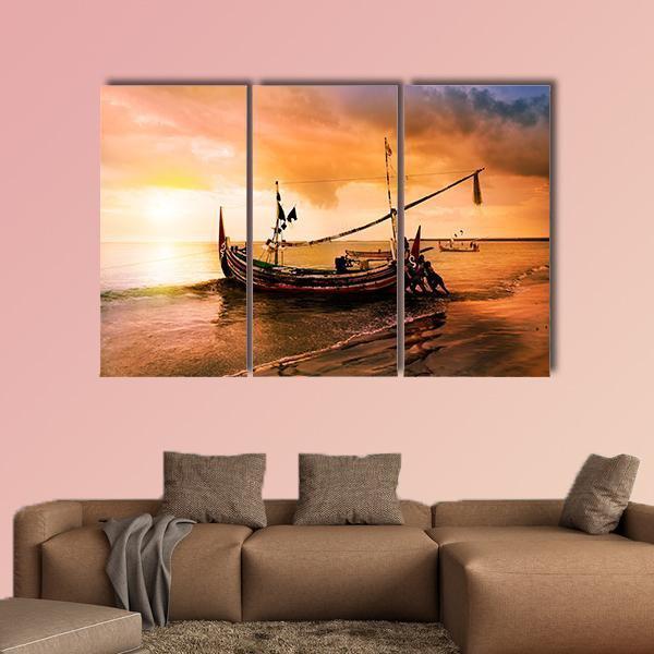 Local Boat On Beach Canvas Wall Art-3 Horizontal-Gallery Wrap-37" x 24"-Tiaracle
