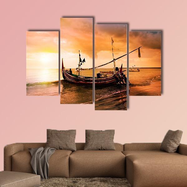 Local Boat On Beach Canvas Wall Art-4 Pop-Gallery Wrap-50" x 32"-Tiaracle