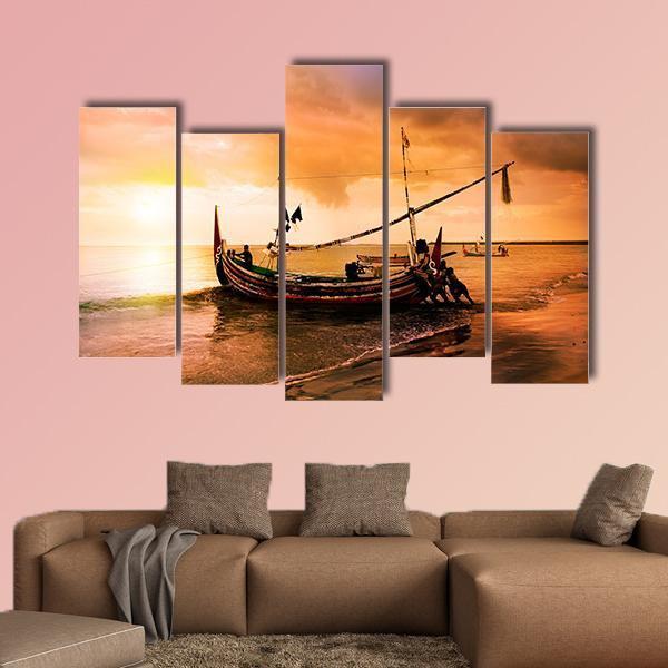 Local Boat On Beach Canvas Wall Art-5 Pop-Gallery Wrap-47" x 32"-Tiaracle