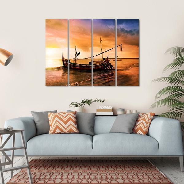 Local Boat On Beach Canvas Wall Art-4 Horizontal-Gallery Wrap-34" x 24"-Tiaracle