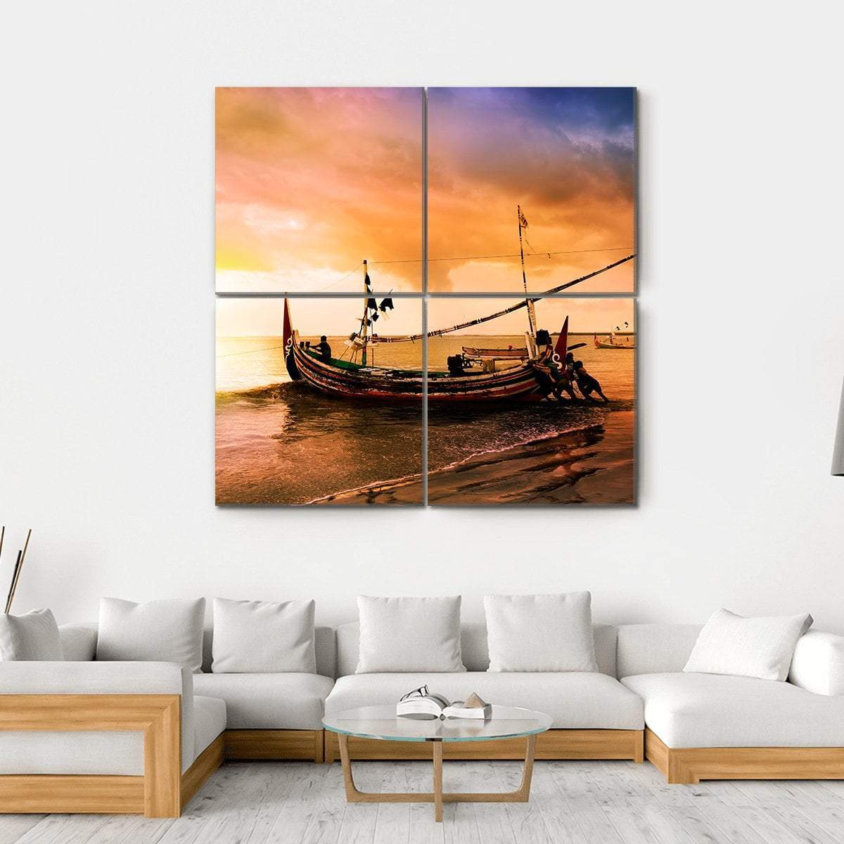 Local Boat On Beach Canvas Wall Art-4 Square-Gallery Wrap-17" x 17"-Tiaracle