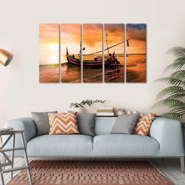 Local Boat On Beach Canvas Wall Art-5 Horizontal-Gallery Wrap-22" x 12"-Tiaracle