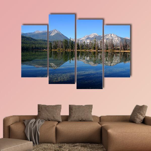 Lake Near Sawtooth Mountain Canvas Wall Art-4 Pop-Gallery Wrap-50" x 32"-Tiaracle