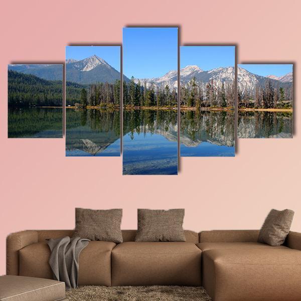 Lake Near Sawtooth Mountain Canvas Wall Art-5 Star-Gallery Wrap-62" x 32"-Tiaracle