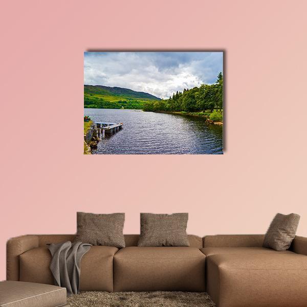 Loch Ness from Fort Augustus Canvas Wall Art in gray, green and blue, single panel hung on a wall