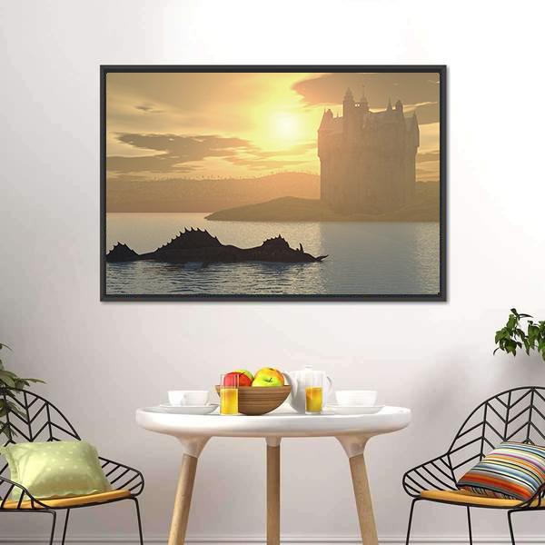 Loch Ness Monster & Castle Canvas Wall Art-3 Horizontal-Gallery Wrap-25" x 16"-Tiaracle