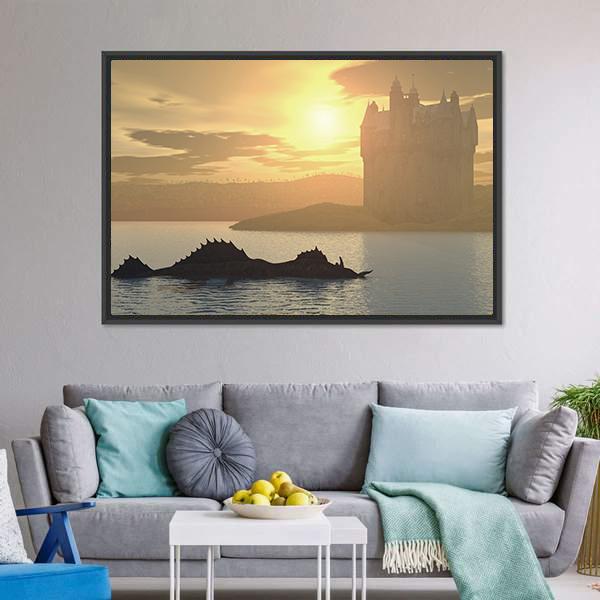Loch Ness Monster & Castle Canvas Wall Art-3 Horizontal-Gallery Wrap-25" x 16"-Tiaracle