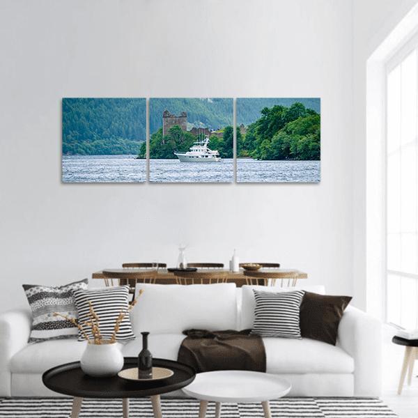 Loch Ness Urquhart Castle Panoramic Canvas Wall Art-3 Piece-25" x 08"-Tiaracle