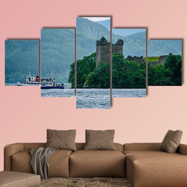 Lochness Urquhart Castle Canvas Wall Art-5 Star-Gallery Wrap-62" x 32"-Tiaracle
