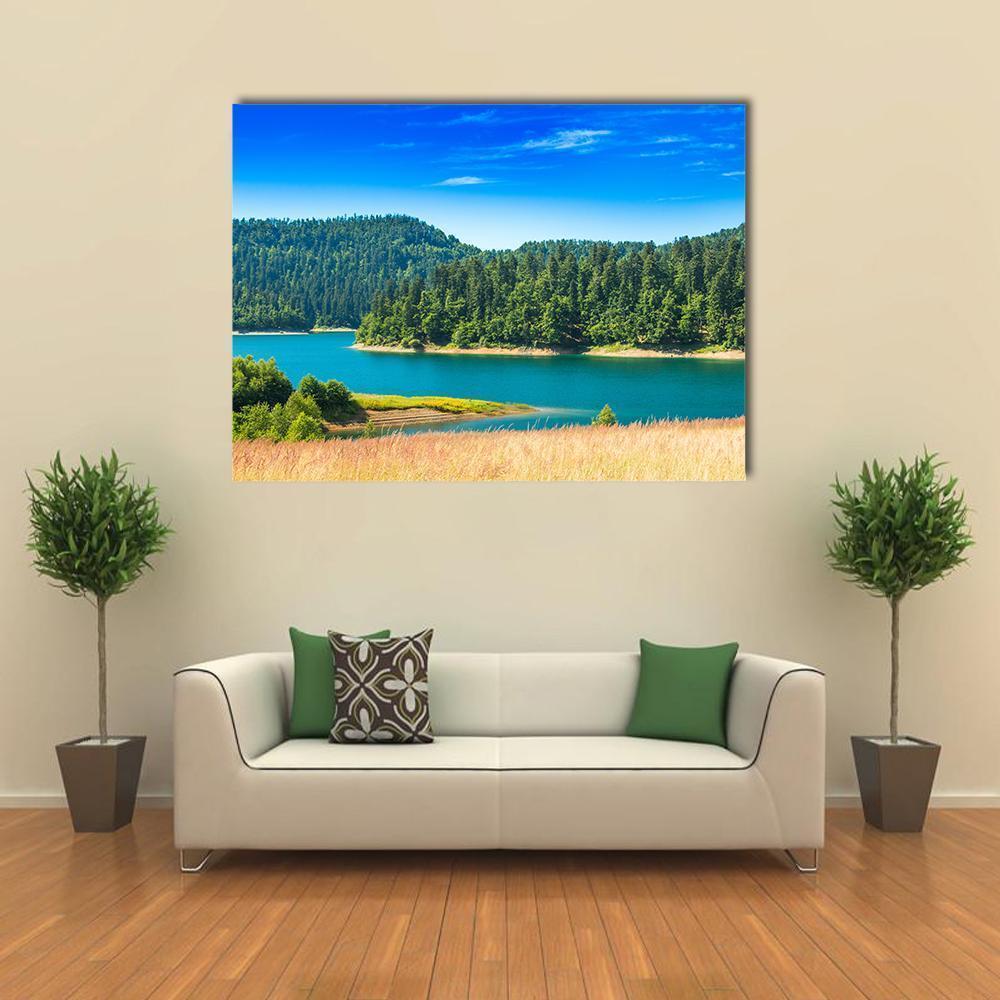 Lokvarsko Lake, Croatia Canvas Wall Art in beige, green and blue, single panel hung on a wall
