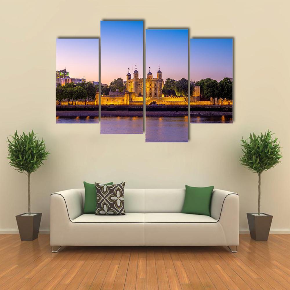 Tower Of London At Night Canvas Wall Art-4 Pop-Gallery Wrap-50&quot; x 32&quot;-Tiaracle