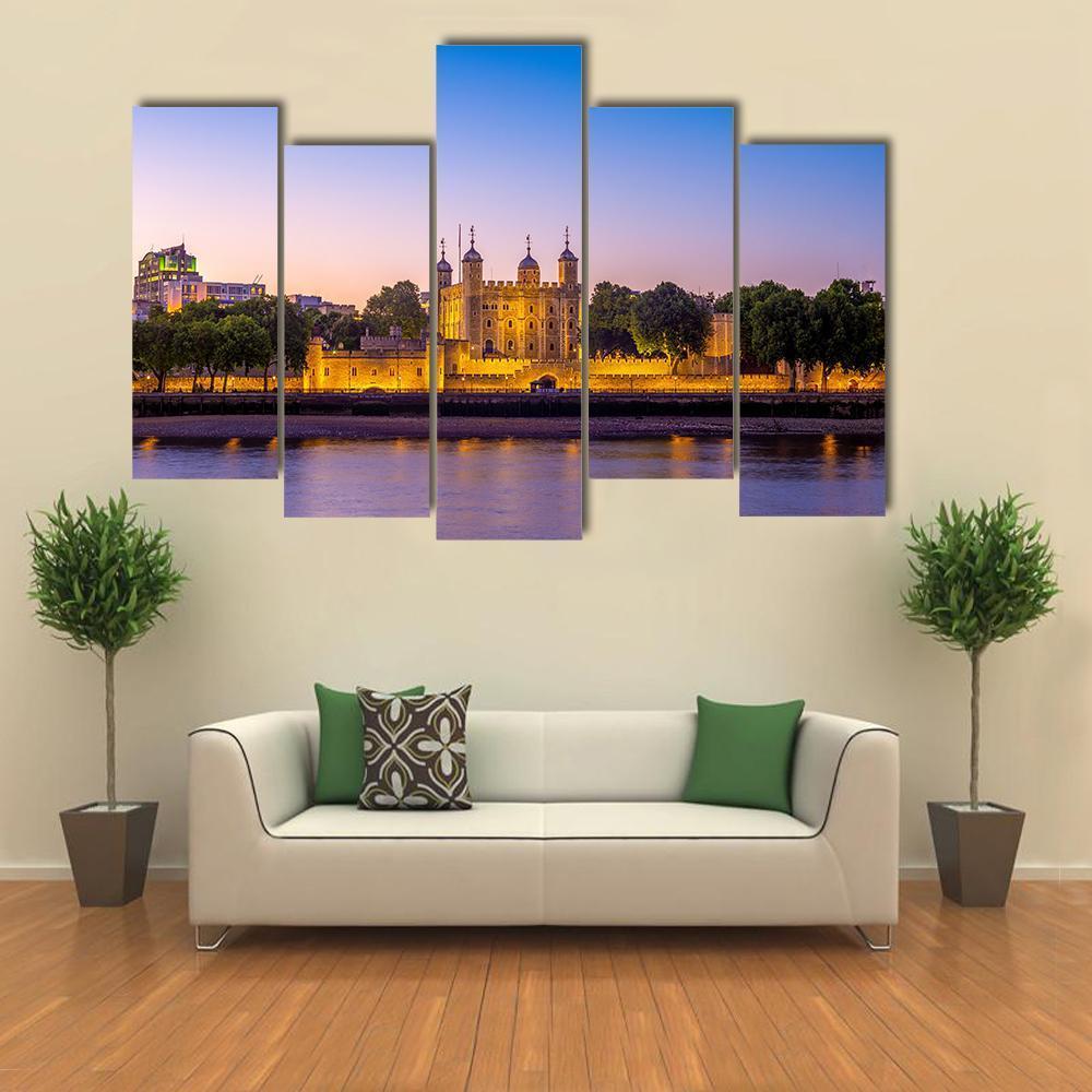 Tower Of London At Night Canvas Wall Art-5 Star-Gallery Wrap-62" x 32"-Tiaracle