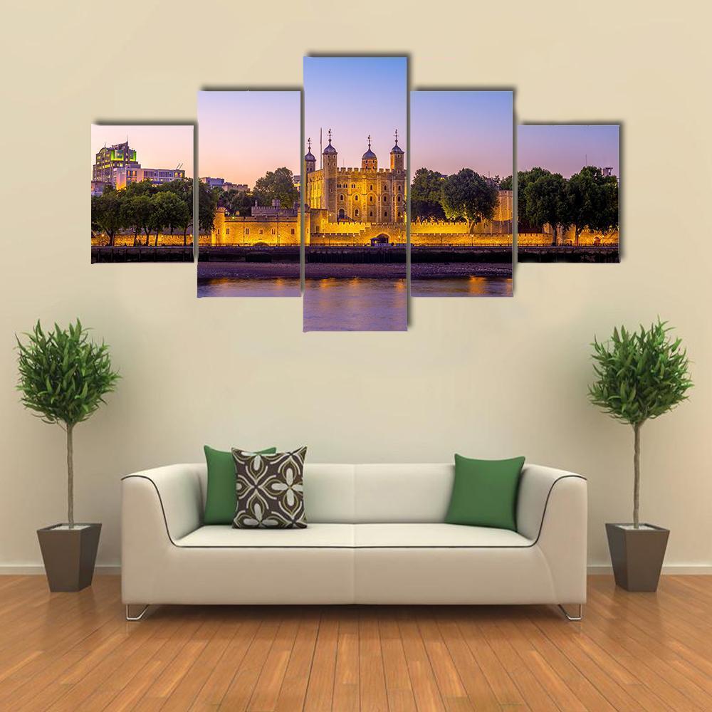 Tower Of London At Night Canvas Wall Art-5 Star-Gallery Wrap-62&quot; x 32&quot;-Tiaracle