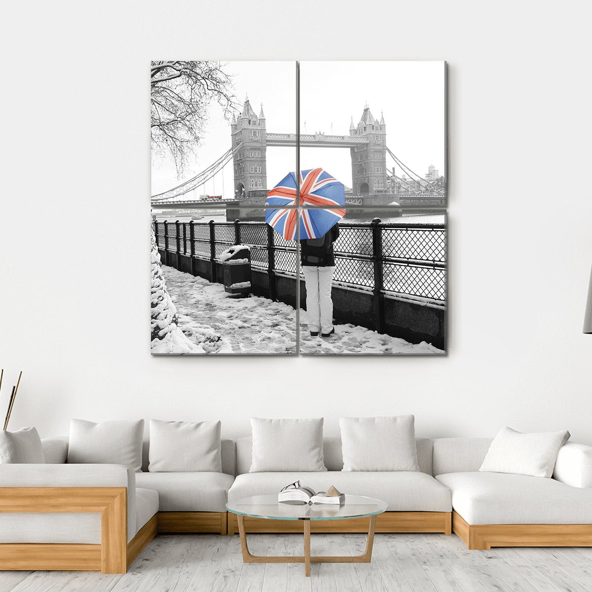 Tower Bridge On Snowy Day Canvas Wall Art-4 Square-Gallery Wrap-17" x 17"-Tiaracle