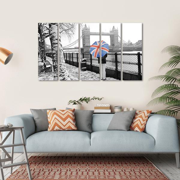 Tower Bridge On Snowy Day Canvas Wall Art-5 Horizontal-Gallery Wrap-22" x 12"-Tiaracle
