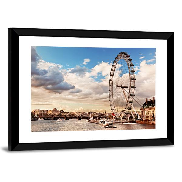 London Eye In Evening Canvas Wall Art-5 Horizontal-Gallery Wrap-22" x 12"-Tiaracle