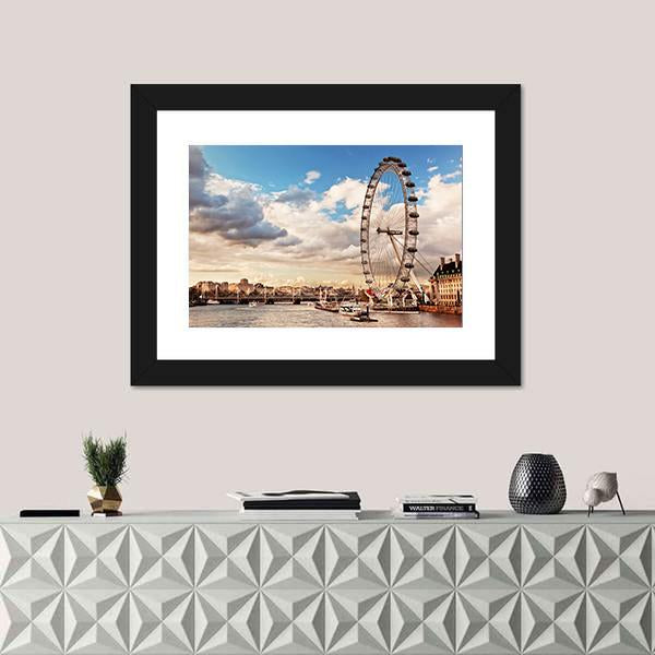 London Eye In Evening Canvas Wall Art-5 Horizontal-Gallery Wrap-22" x 12"-Tiaracle