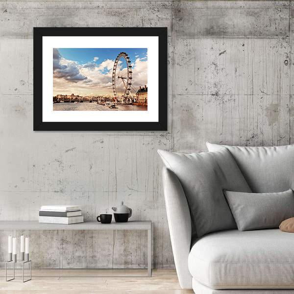 London Eye In Evening Canvas Wall Art-3 Horizontal-Gallery Wrap-25" x 16"-Tiaracle
