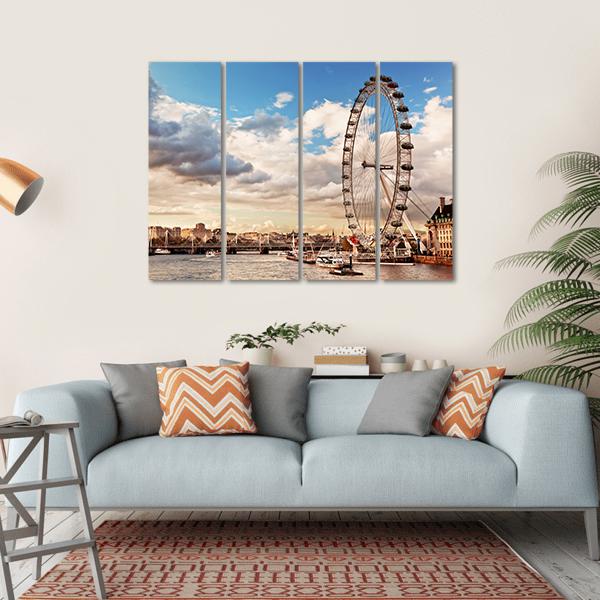 London Eye In Evening Canvas Wall Art-4 Horizontal-Gallery Wrap-34" x 24"-Tiaracle