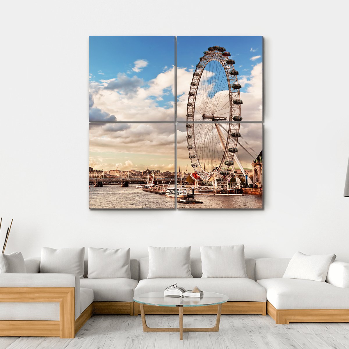 London Eye In Evening Canvas Wall Art-4 Square-Gallery Wrap-17" x 17"-Tiaracle