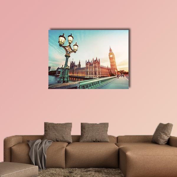 Big Ben At Sunset Canvas Wall Art-1 Piece-Gallery Wrap-48" x 32"-Tiaracle