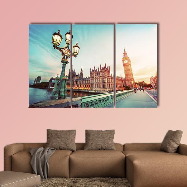 Big Ben At Sunset Canvas Wall Art-3 Horizontal-Gallery Wrap-37" x 24"-Tiaracle
