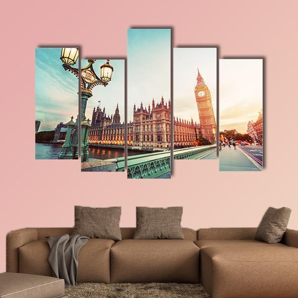 Big Ben At Sunset Canvas Wall Art-5 Pop-Gallery Wrap-47" x 32"-Tiaracle
