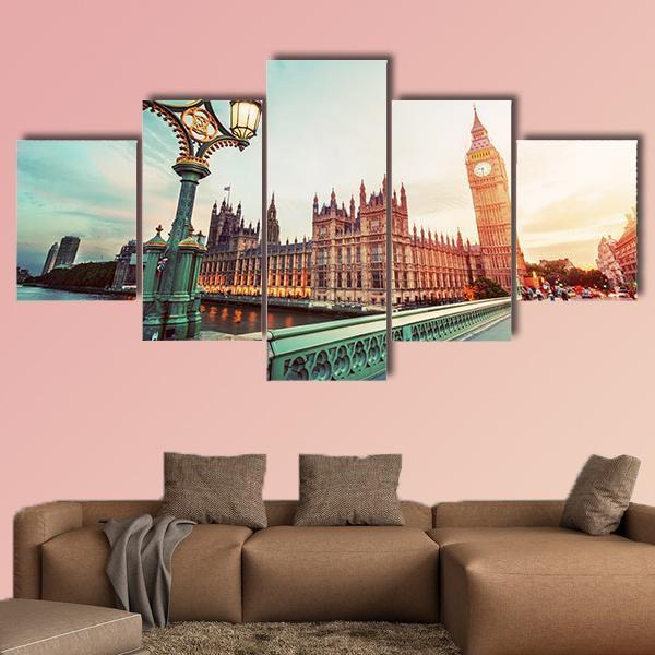 Big Ben At Sunset Canvas Wall Art-5 Star-Gallery Wrap-62" x 32"-Tiaracle