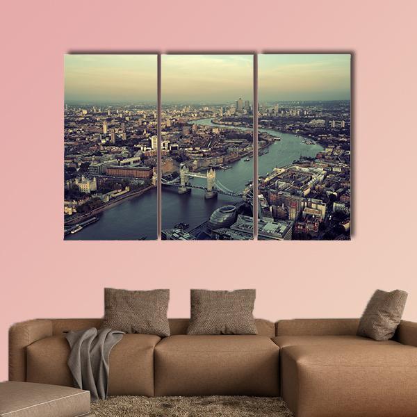 Thames River Aerial View Canvas Wall Art-4 Pop-Gallery Wrap-50" x 32"-Tiaracle