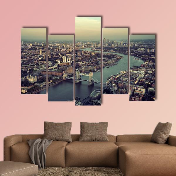 Thames River Aerial View Canvas Wall Art-5 Pop-Gallery Wrap-47" x 32"-Tiaracle