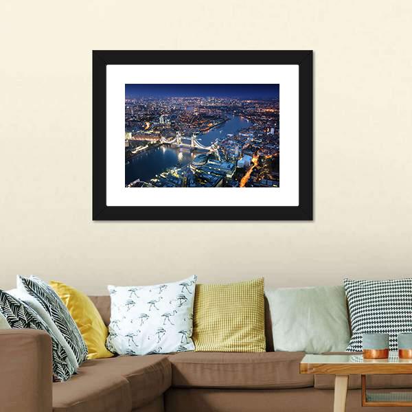 London Tower Bridge At Night Canvas Wall Art-3 Horizontal-Gallery Wrap-25" x 16"-Tiaracle