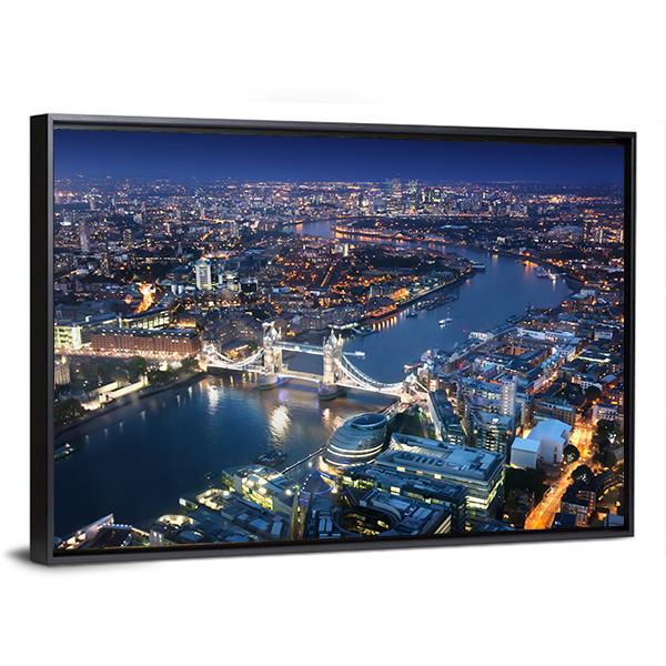 London Tower Bridge At Night Canvas Wall Art-3 Horizontal-Gallery Wrap-25" x 16"-Tiaracle