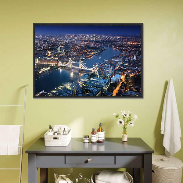 London Tower Bridge At Night Canvas Wall Art-1 Piece-Floating Frame-24" x 16"-Tiaracle