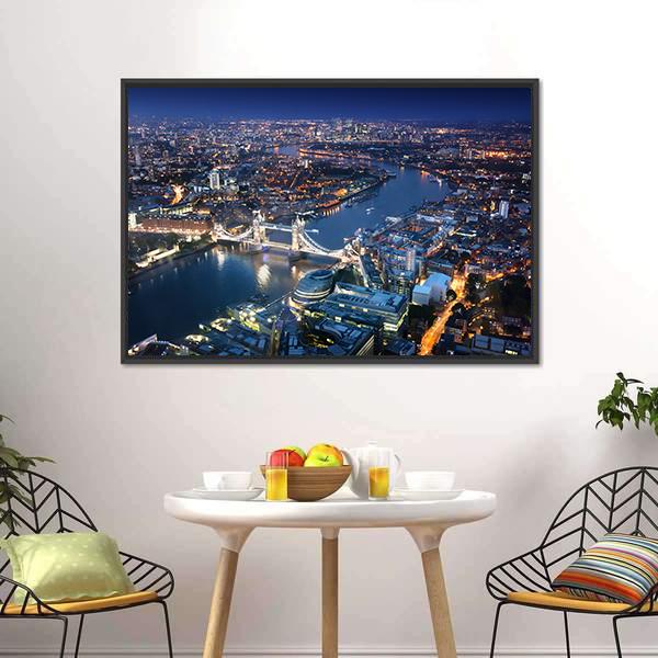 London Tower Bridge At Night Canvas Wall Art-3 Horizontal-Gallery Wrap-25" x 16"-Tiaracle