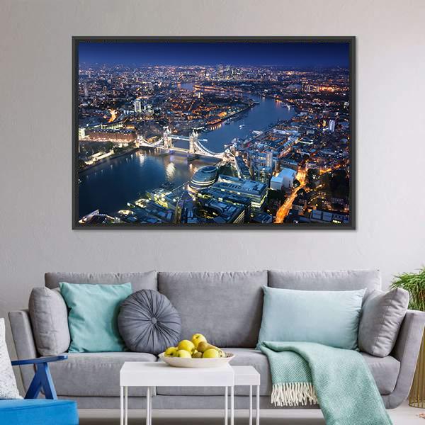 London Tower Bridge At Night Canvas Wall Art-3 Horizontal-Gallery Wrap-25" x 16"-Tiaracle