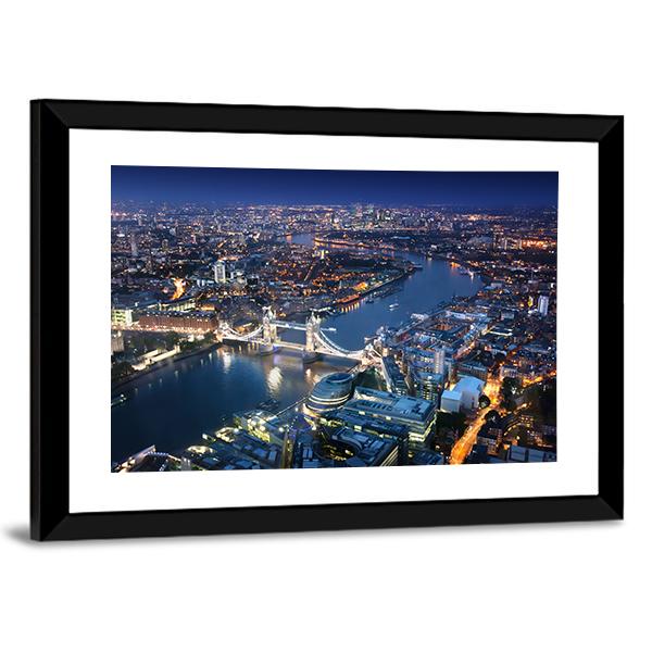 London Tower Bridge At Night Canvas Wall Art-3 Horizontal-Gallery Wrap-25" x 16"-Tiaracle