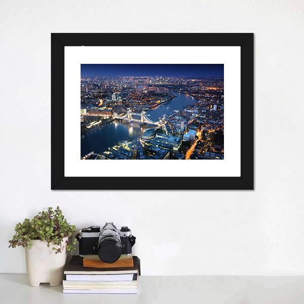 London Tower Bridge At Night Canvas Wall Art-1 Piece-Framed Print-20" x 16"-Tiaracle