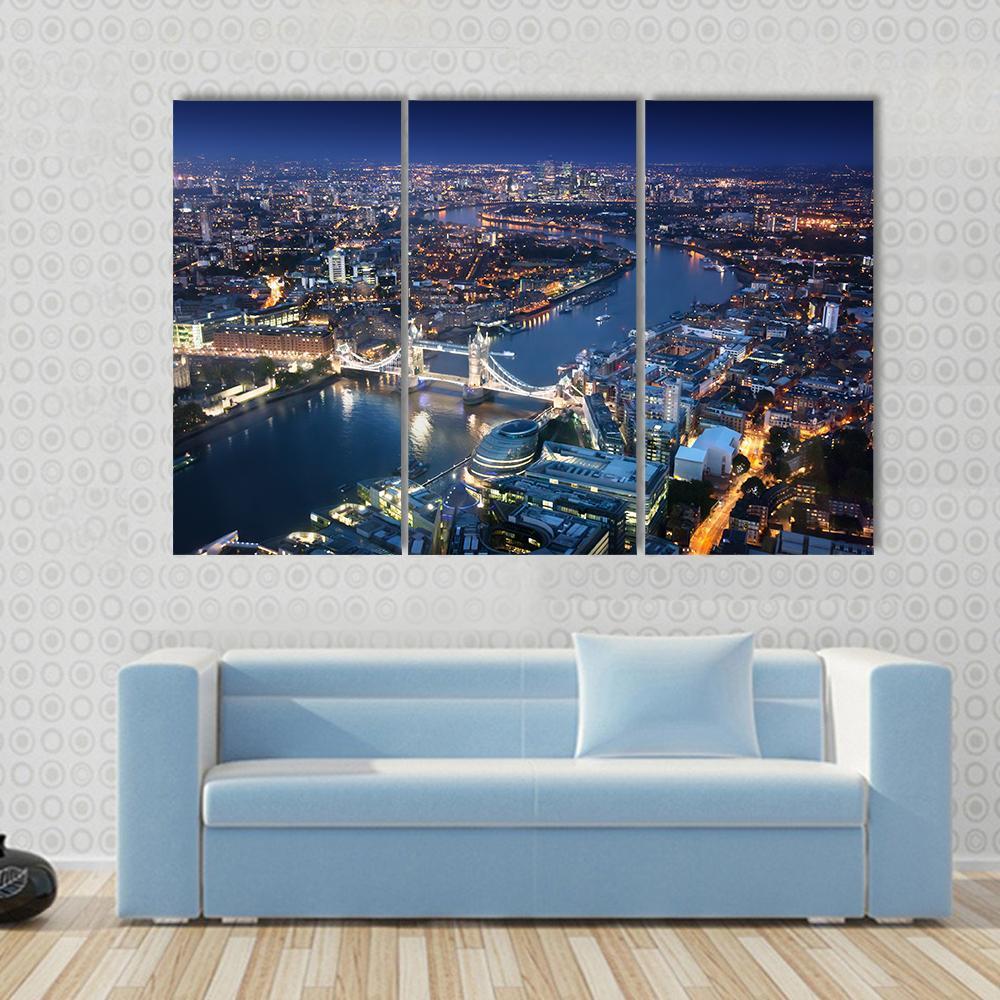 London Tower Bridge At Night Canvas Wall Art-3 Horizontal-Gallery Wrap-37" x 24"-Tiaracle