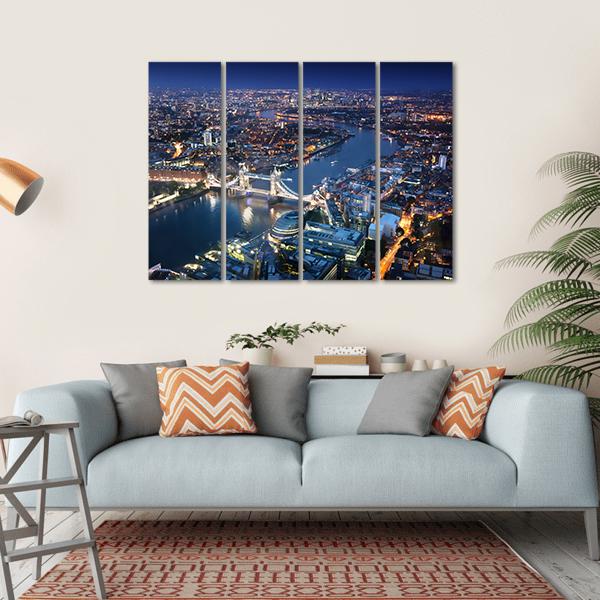 London Tower Bridge At Night Canvas Wall Art-4 Horizontal-Gallery Wrap-34" x 24"-Tiaracle