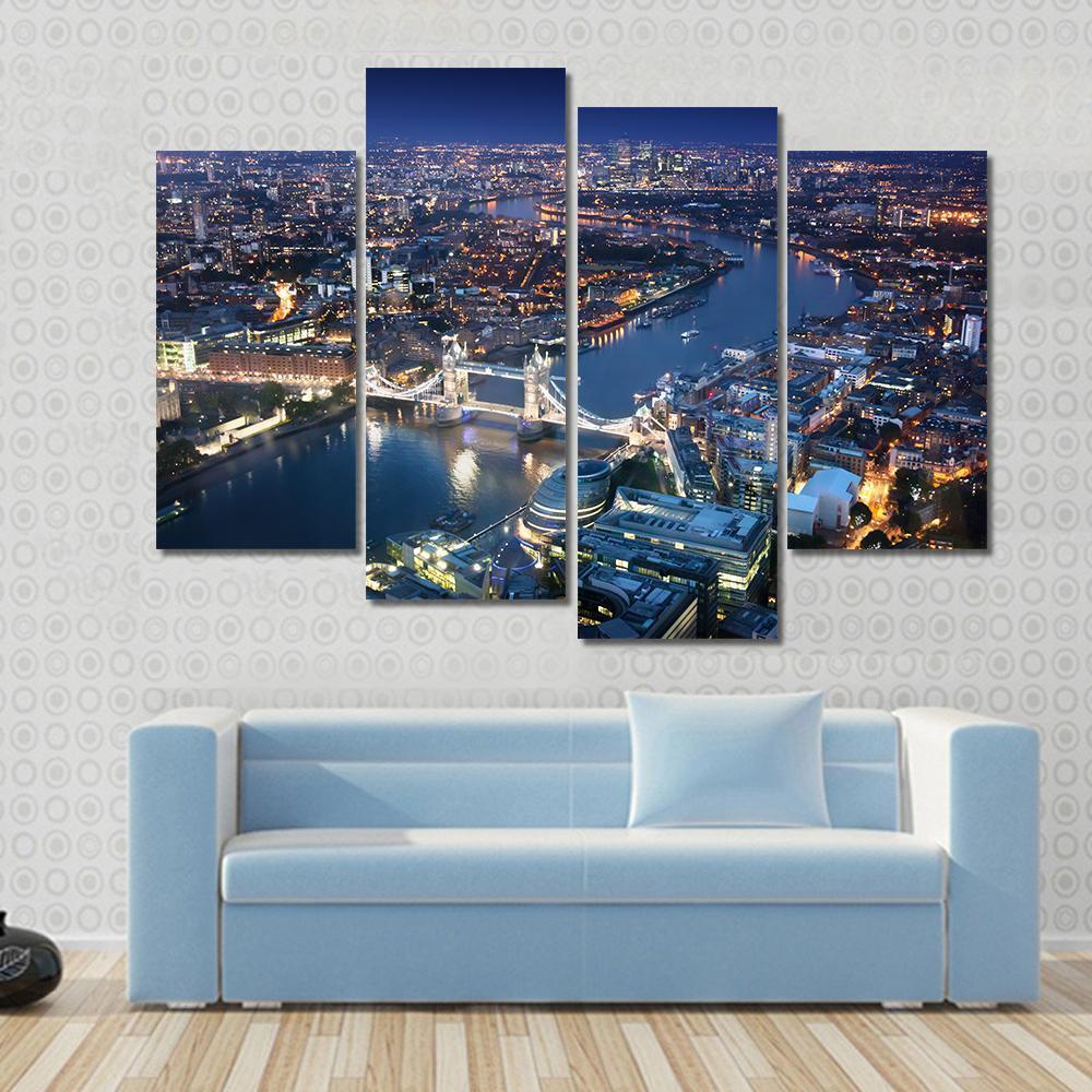 London Tower Bridge At Night Canvas Wall Art-4 Pop-Gallery Wrap-50" x 32"-Tiaracle