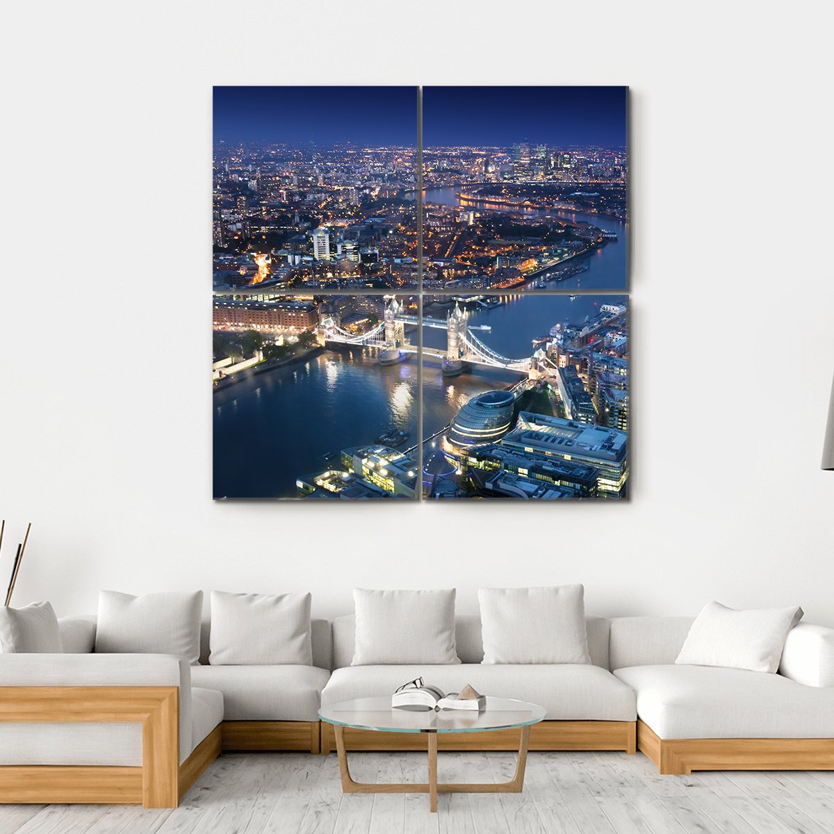 London Tower Bridge At Night Canvas Wall Art-4 Square-Gallery Wrap-17" x 17"-Tiaracle
