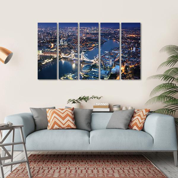 London Tower Bridge At Night Canvas Wall Art-5 Horizontal-Gallery Wrap-22" x 12"-Tiaracle