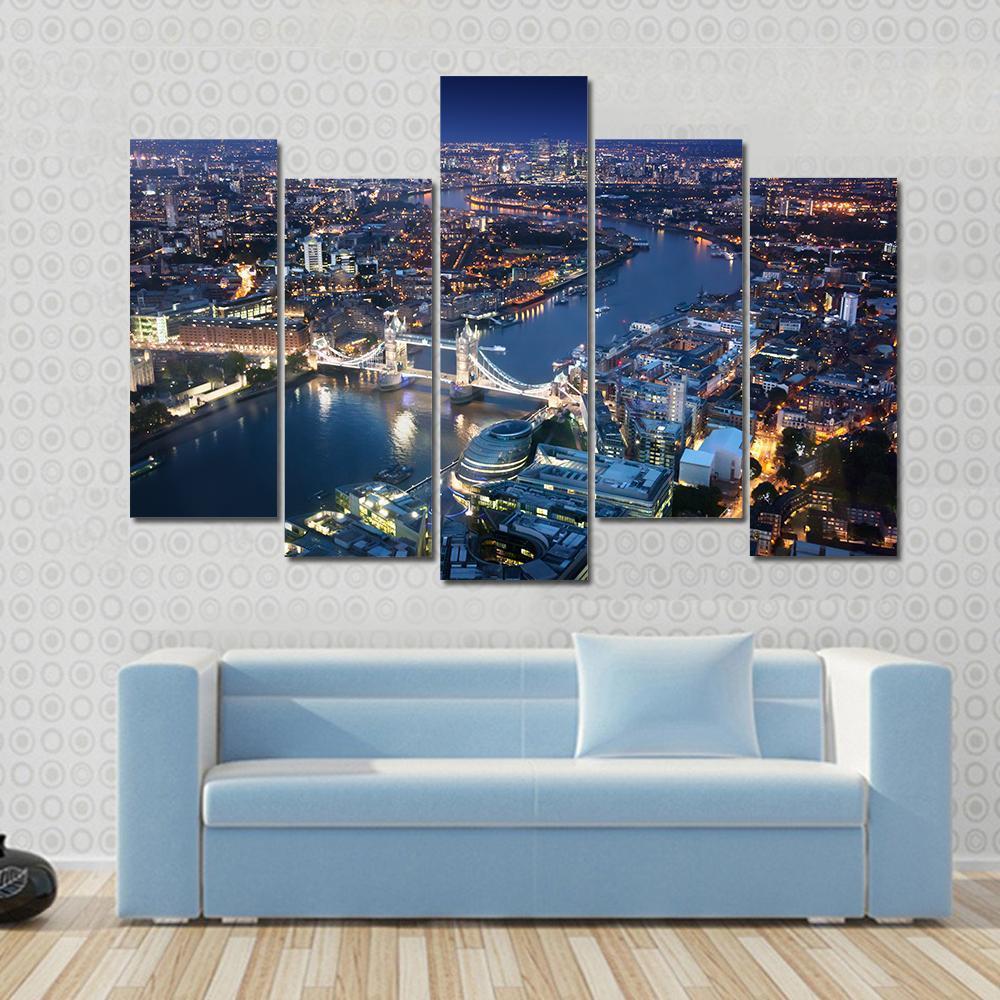 London Tower Bridge At Night Canvas Wall Art-5 Pop-Gallery Wrap-47" x 32"-Tiaracle