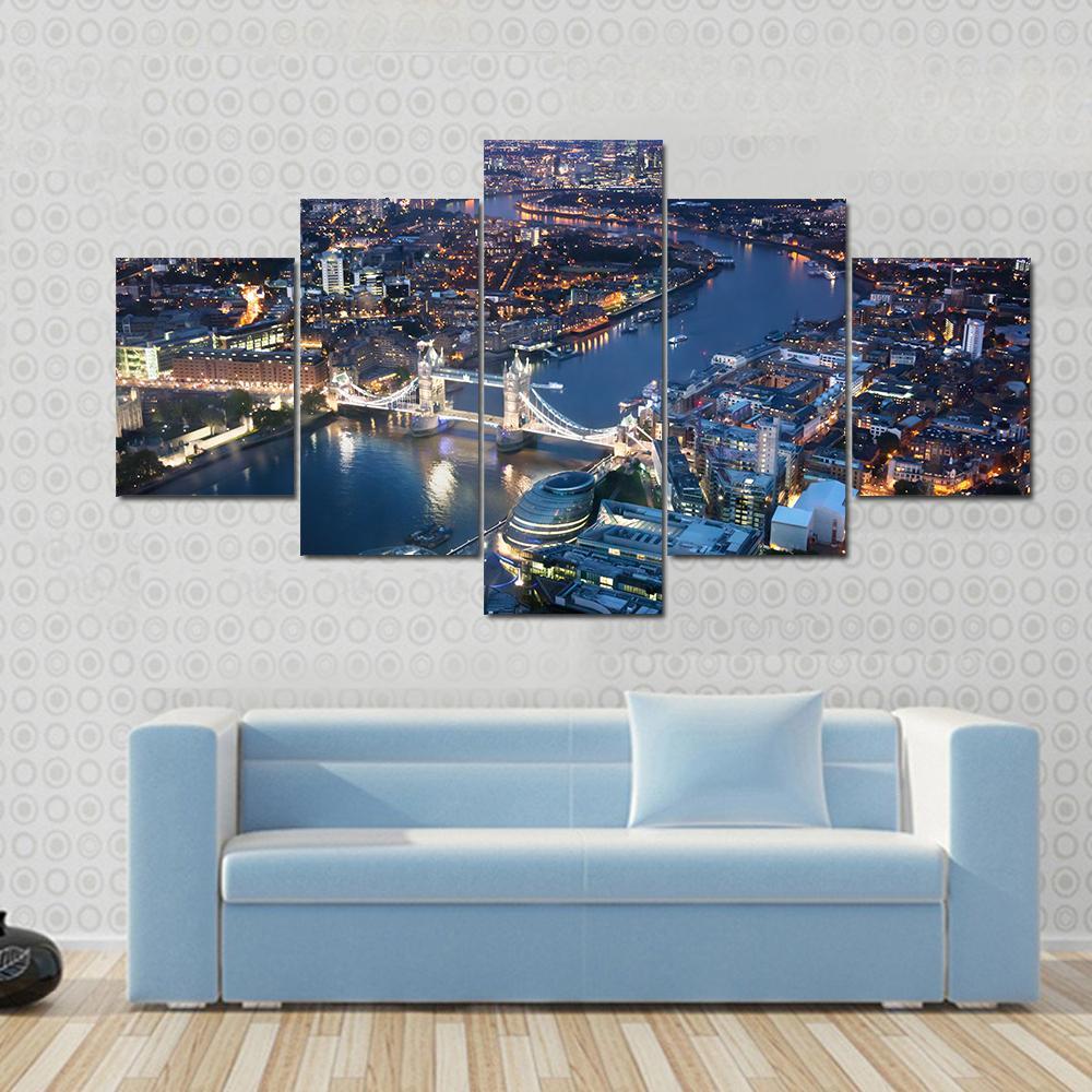 London Tower Bridge At Night Canvas Wall Art-5 Star-Gallery Wrap-62" x 32"-Tiaracle
