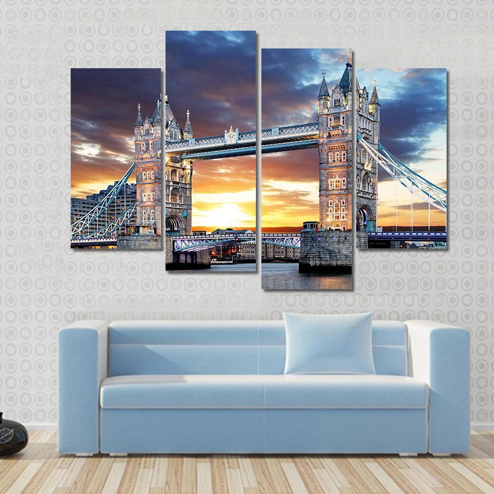 Tower Bridge UK Canvas Wall Art-4 Pop-Gallery Wrap-50" x 32"-Tiaracle